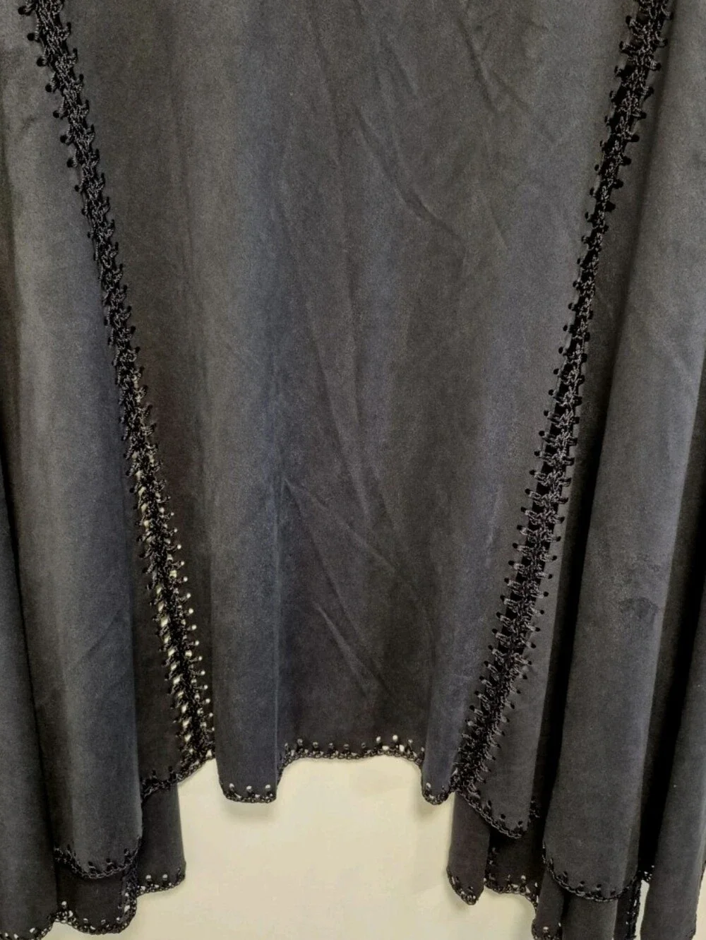 Chico's Ruana Wrap Faux Suede Navy Blue Cover Up Jacket Crochet Size S/M